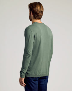 True ClassicBack view of Dressy Crew Neck Sweater in moss green.
