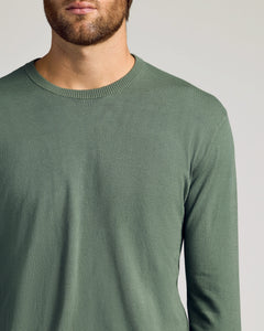True ClassicMan wearing Black & Moss Crew Neck Sweater, slim fit, long-sleeved, muted green.