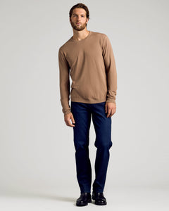 True ClassicTruffle & Heather Gray Crew Neck Sweater 2-Pack modeled with jeans and boots.