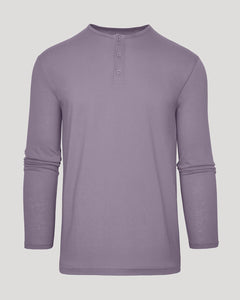 True ClassicAshberry Classic Long Sleeve Henley, lavender-purple, crew neckline, button placket.
