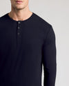 All Black Classic Henley 3-Pack worn by man, showcasing its design.