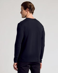 True ClassicMan in All Black Classic Henley, showcasing fit and comfort.
