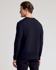 True ClassicMan in All Black Classic Henley 3-Pack, showing minimalist fit.
