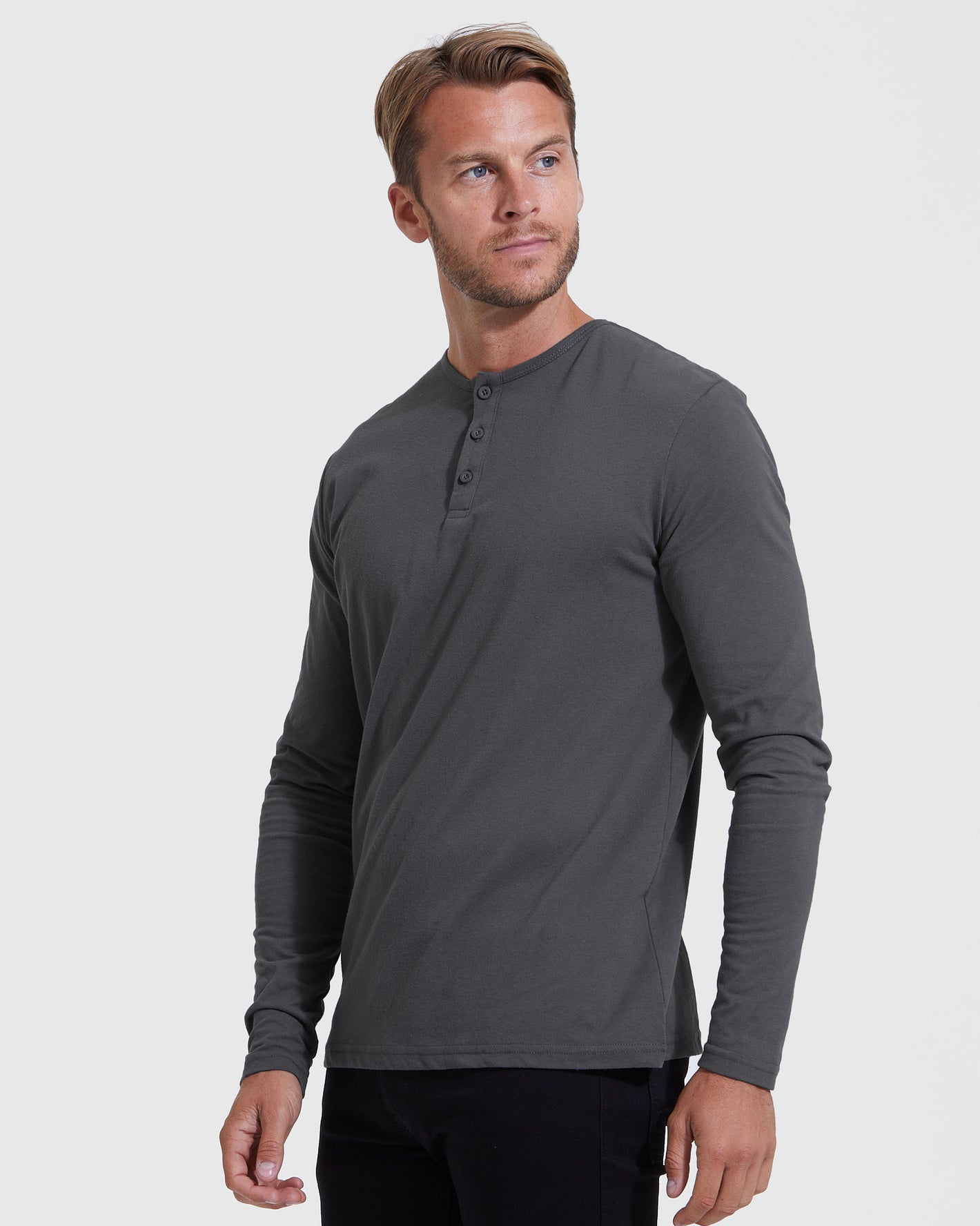 Carbon Classic Long Sleeve Henley with three-button placket