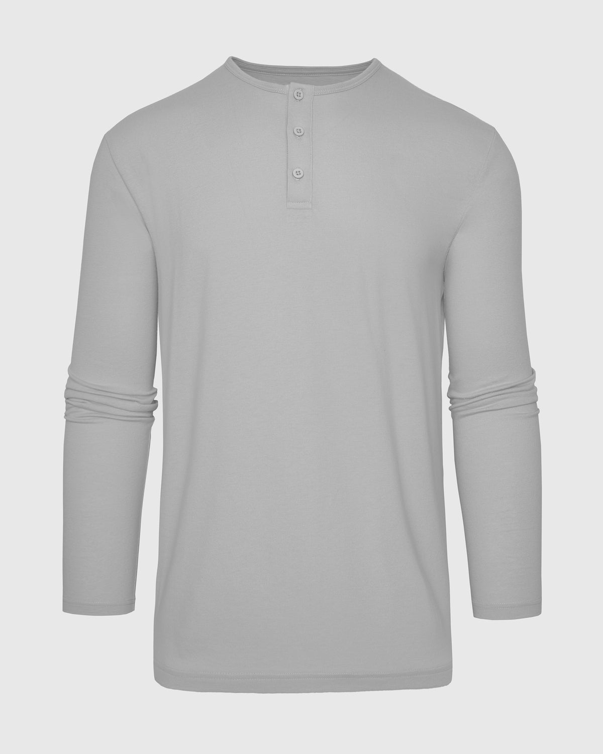 Glacier Gray Long Sleeve Henley with three-button placket and crew neck.