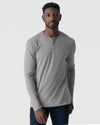Glacier Gray Long Sleeve Henley on man, showcasing fit and style.