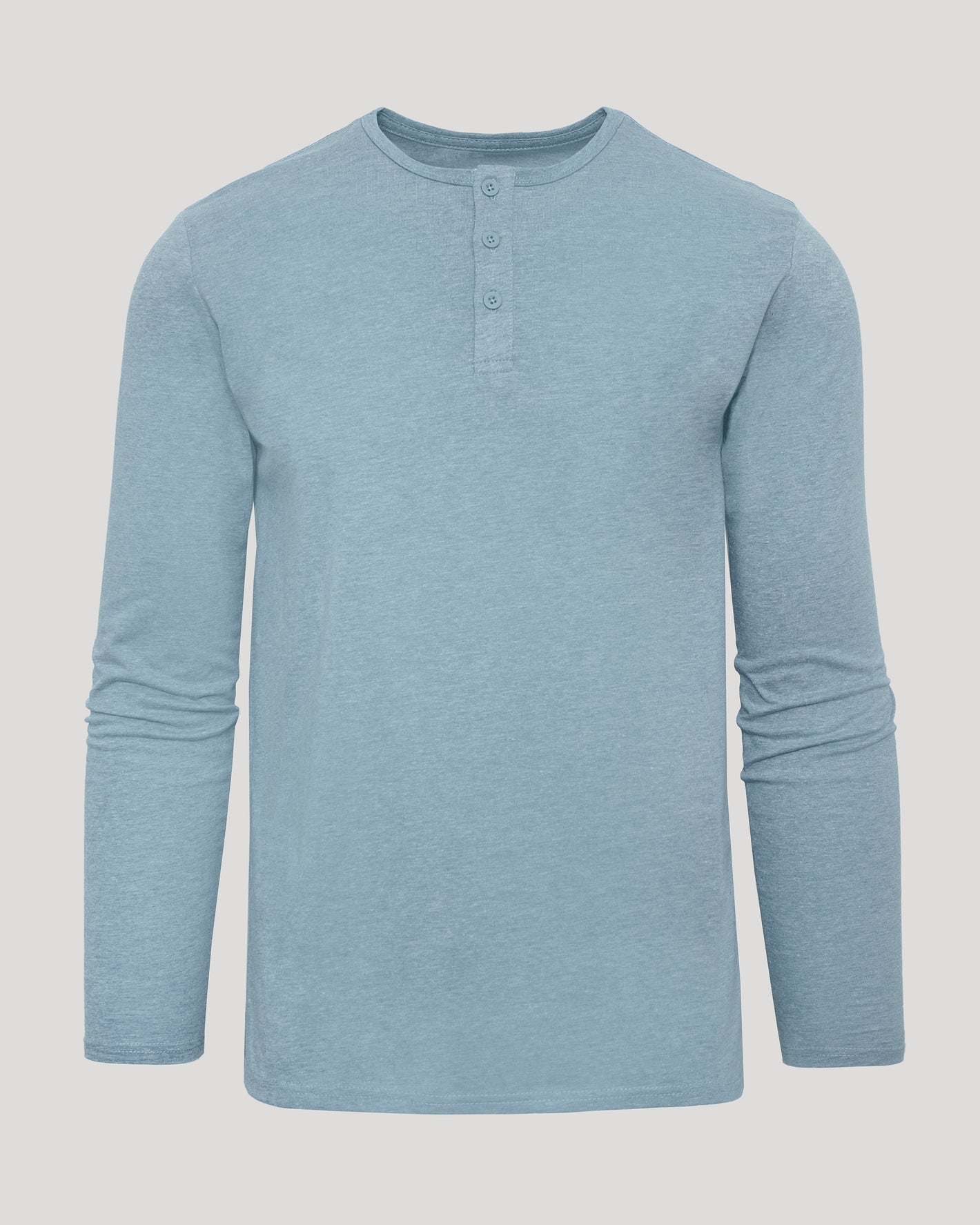 Heather Sapphire Classic Long Sleeve Henley with three-button placket and crew-neck.
