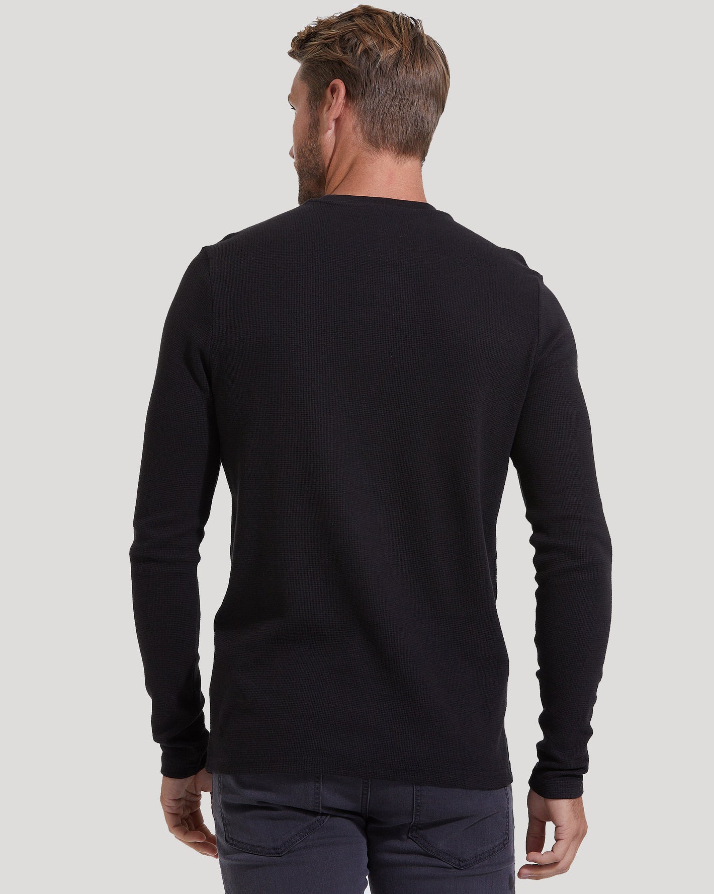 Black Waffle Long Sleeve Crew Neck