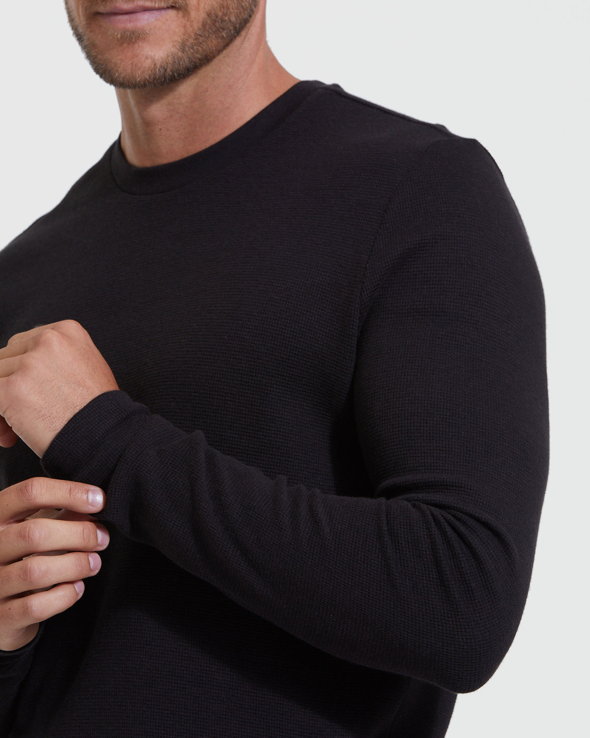 Black Waffle Long Sleeve Crew Neck 3-Pack