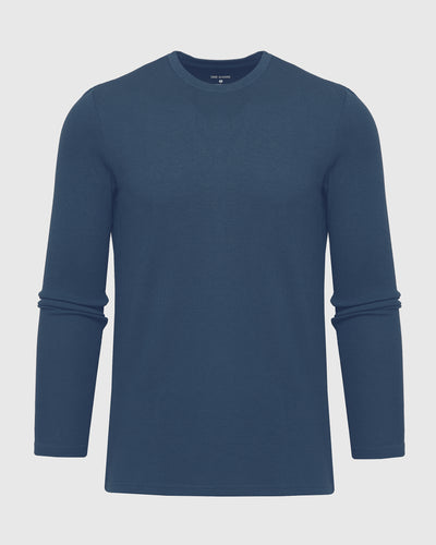 Waffle Long Sleeve Crew Neck - Deep Sea Blue
