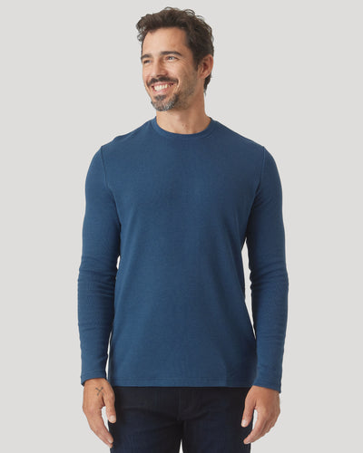 Waffle Long Sleeve Crew Neck - Deep Sea Blue