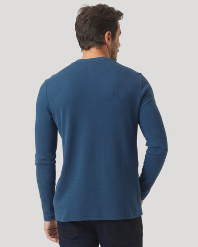 Waffle Long Sleeve Crew Neck - Deep Sea Blue