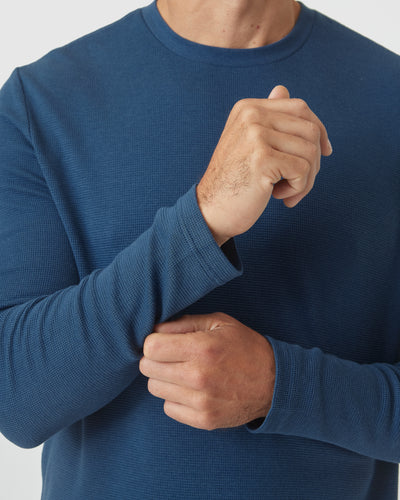 Waffle Long Sleeve Crew Neck - Deep Sea Blue