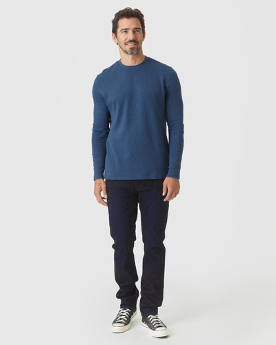 Waffle Long Sleeve Crew Neck - Deep Sea Blue