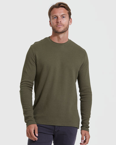Waffle Long Sleeve Crew Neck - Military Green