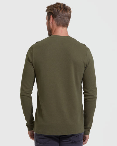 Waffle Long Sleeve Crew Neck - Military Green