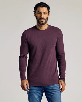 Plum Waffle Long Sleeve Crew Neck on man with relaxed posture.