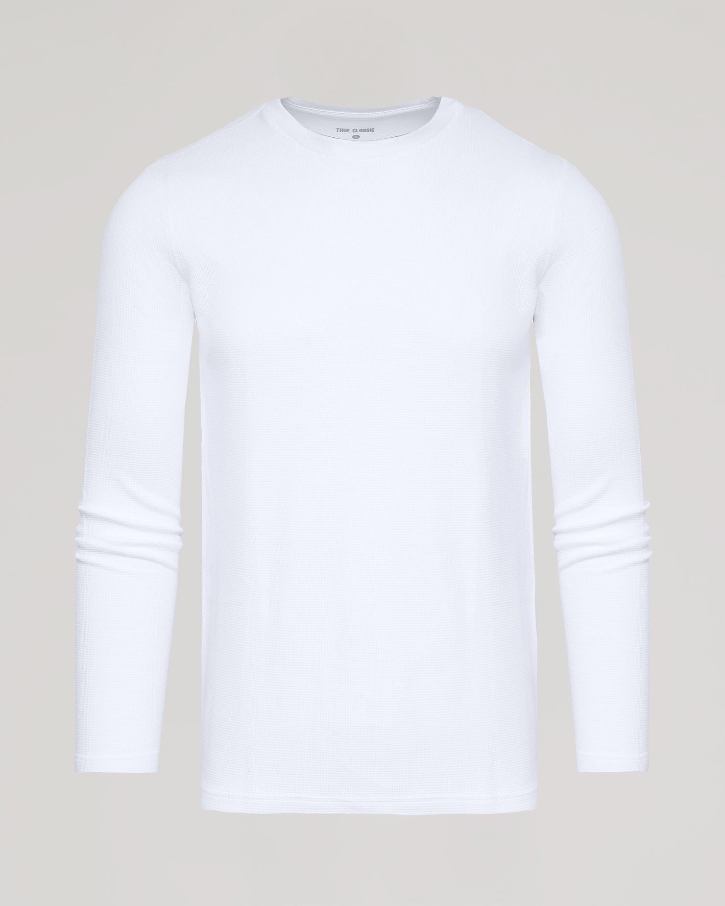 White Waffle Long Sleeve Crew Neck against neutral background.