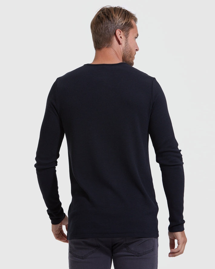 Waffle Knit Long Sleeve Henley in White main image 1