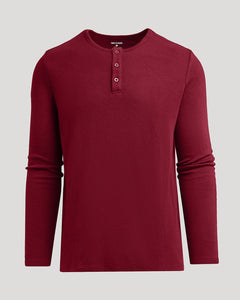 True ClassicDark Maroon Waffle Long Sleeve Henley with 3-button placket.