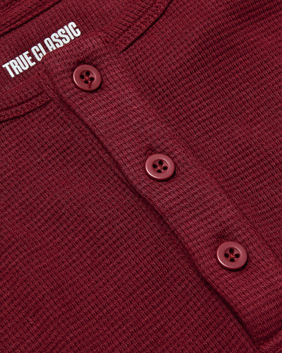 Waffle Long Sleeve Henley - Dark Maroon