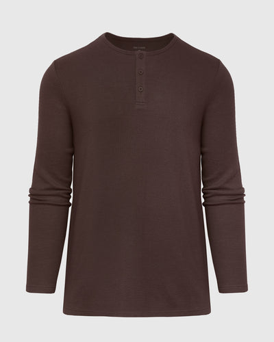 Waffle Long Sleeve Henley - Dark Oak