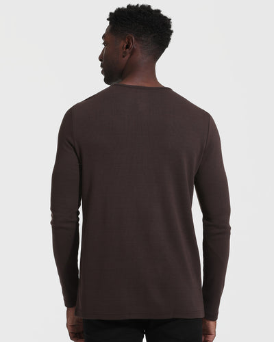 Waffle Long Sleeve Henley - Dark Oak