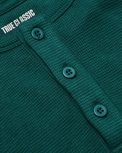 Waffle Long Sleeve Henley - Deep Emerald
