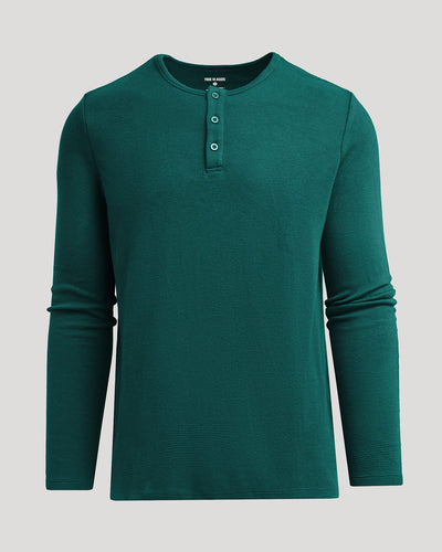 Waffle Long Sleeve Henley - Deep Emerald