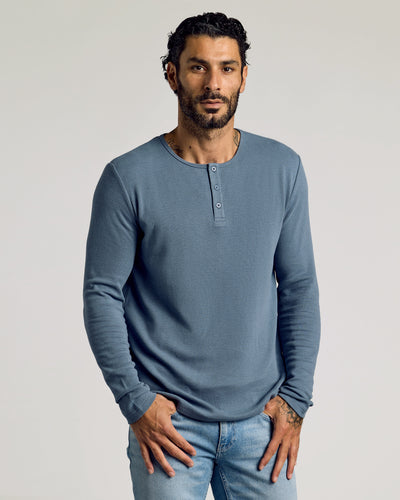 Waffle Long Sleeve Henley - Fiord