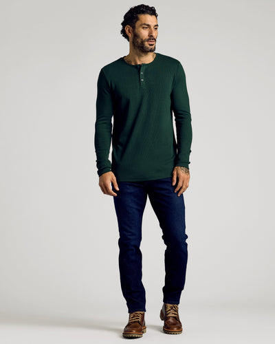 Waffle Long Sleeve Henley - Kale