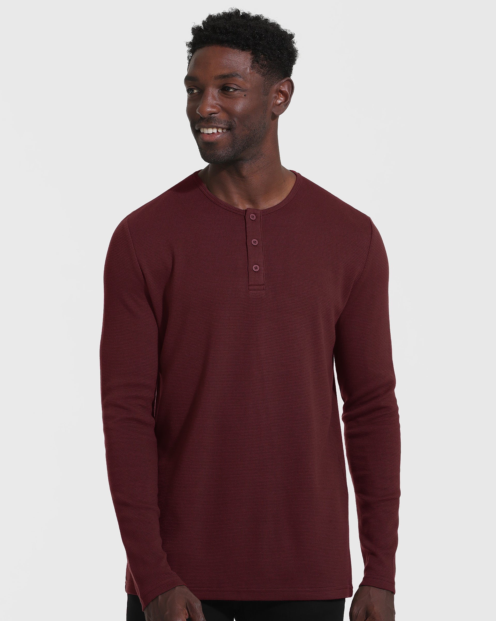 Mahogany Long Sleeve Waffle Henley - True Classic