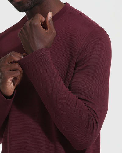 Waffle Long Sleeve Henley - Mahogany