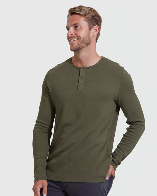 Military Green Military Green Waffle Long Sleeve Henley