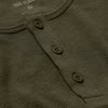 Olive-green Waffle Long Sleeve Henley showing textured knit and button placket.