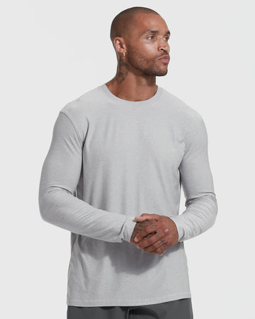 Heather Light Gray Active Long Sleeve Crew T Shirt