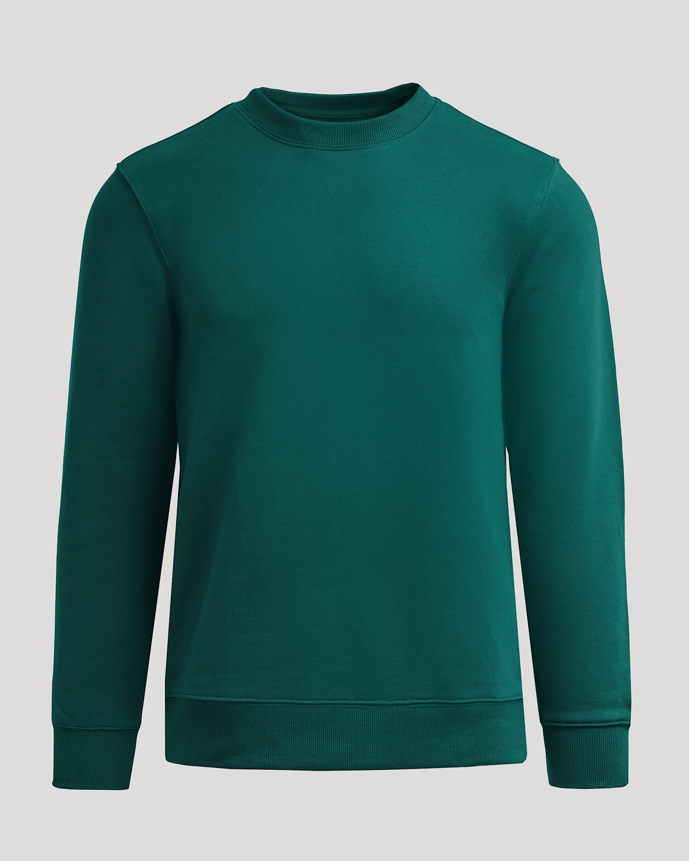 Deep Emerald Fleece French Terry Pullover Crew Neck against neutral backdrop.