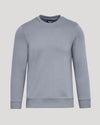 Dusty Blue Fleece French Terry Pullover Crew Neck, ribbed cuffs, True Classic label.