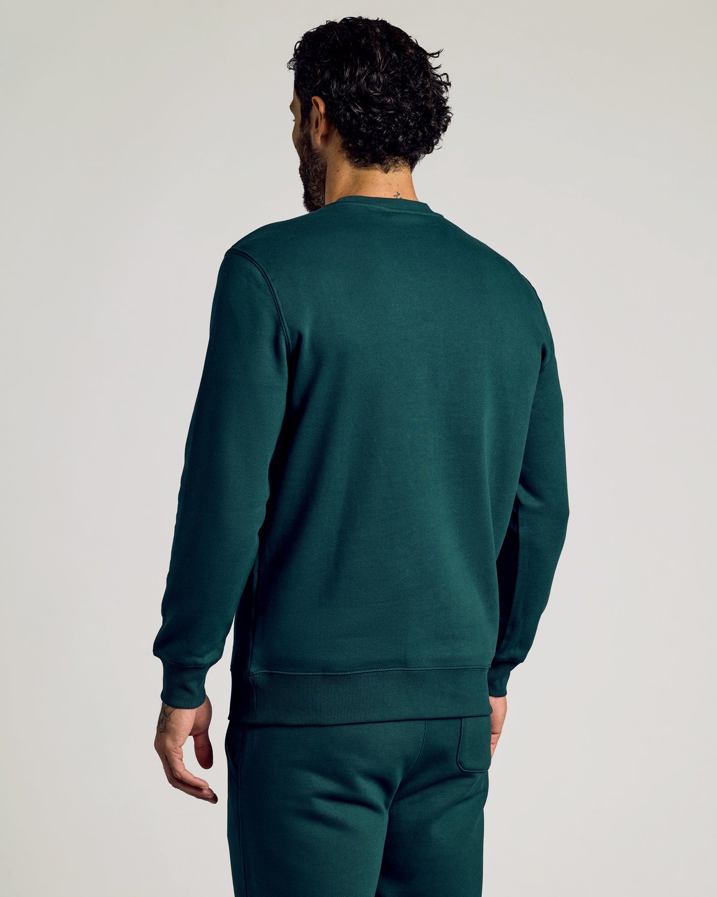 Back view of Emerald Fleece French Terry Pullover Crew Neck Sweatshirt.
