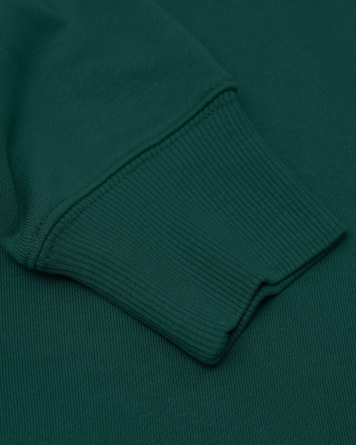 Emerald Fleece French Terry Pullover Crew Neck Sweatshirt ribbed cuff close-up.
