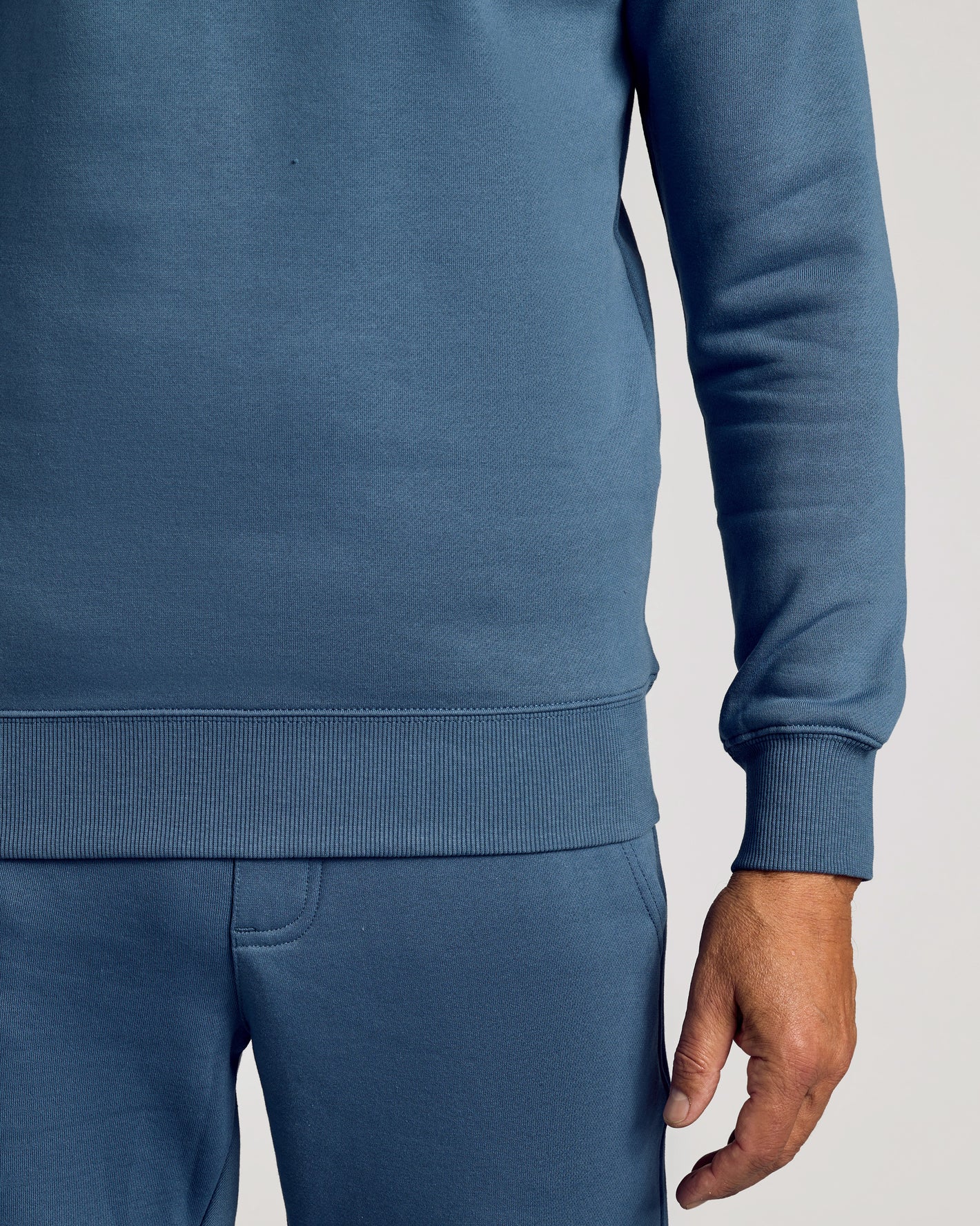 Fiord Fleece French Terry Pullover Crew Neck Sweatshirt shown on model.