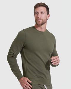 True ClassicMilitary Green Fleece French Terry Pullover Crew Neck Sweatshirt
