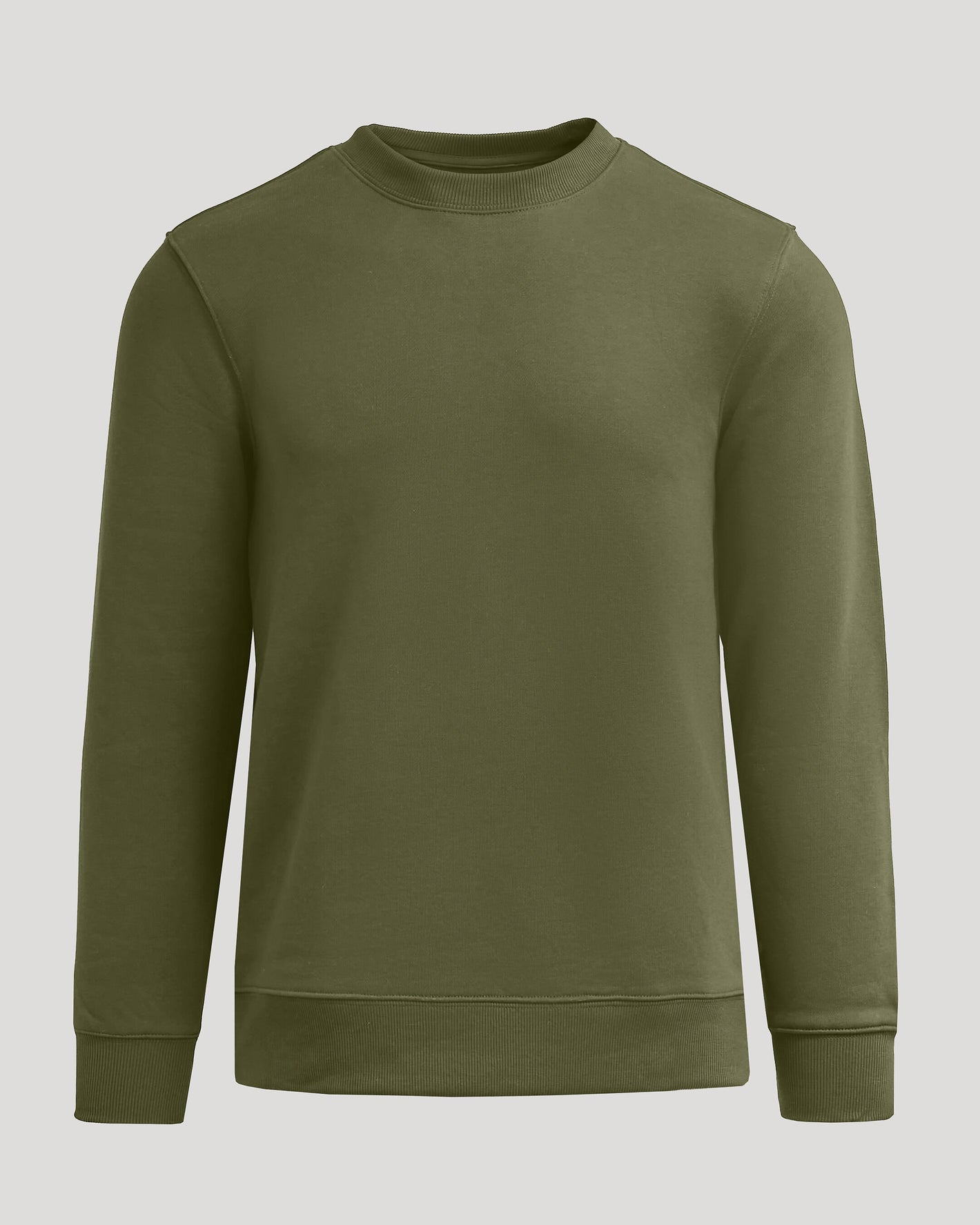 Military Green Fleece French Terry Pullover Crew Neck