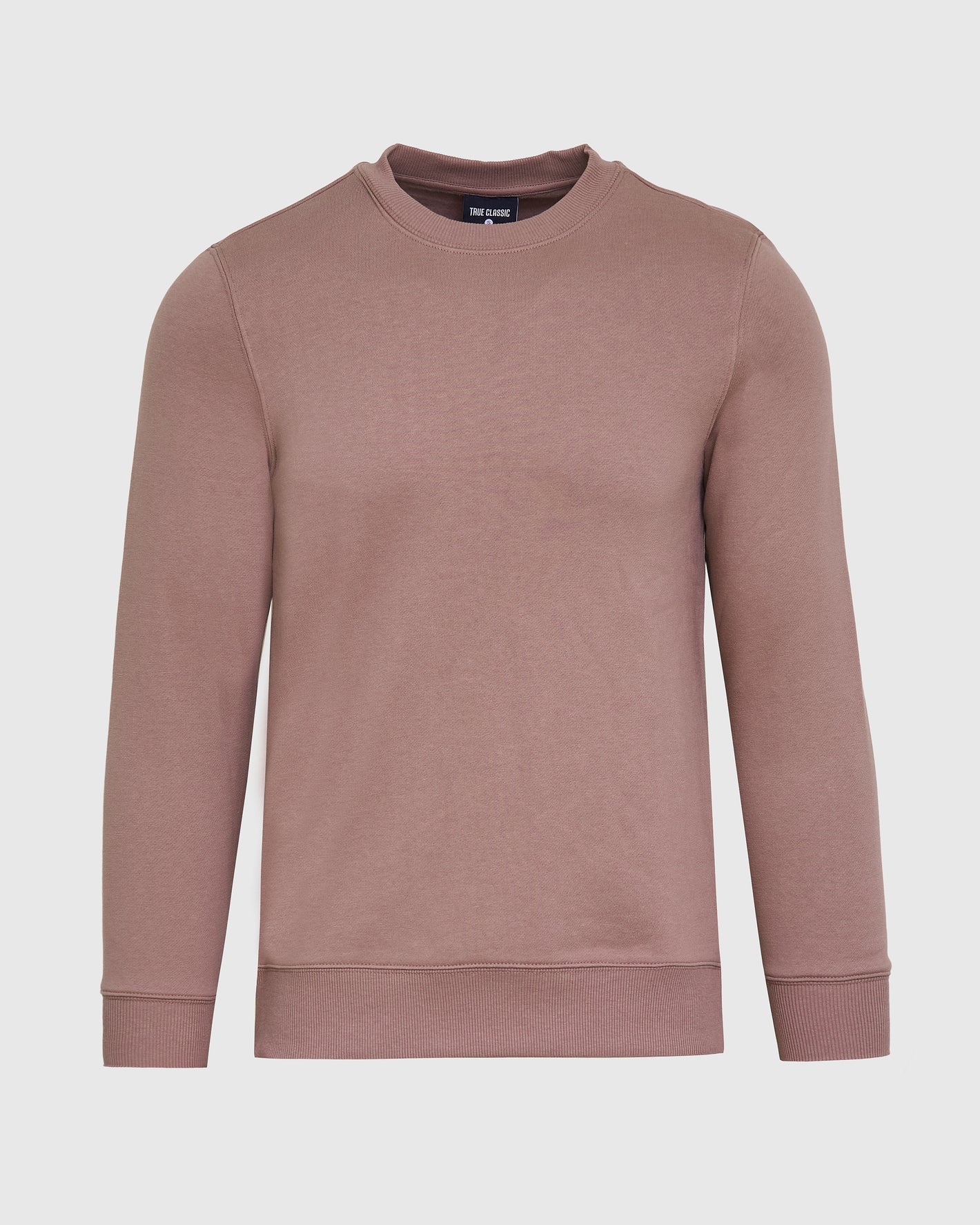 Slate Mauve Fleece French Terry Pullover with ribbed cuffs and hem.