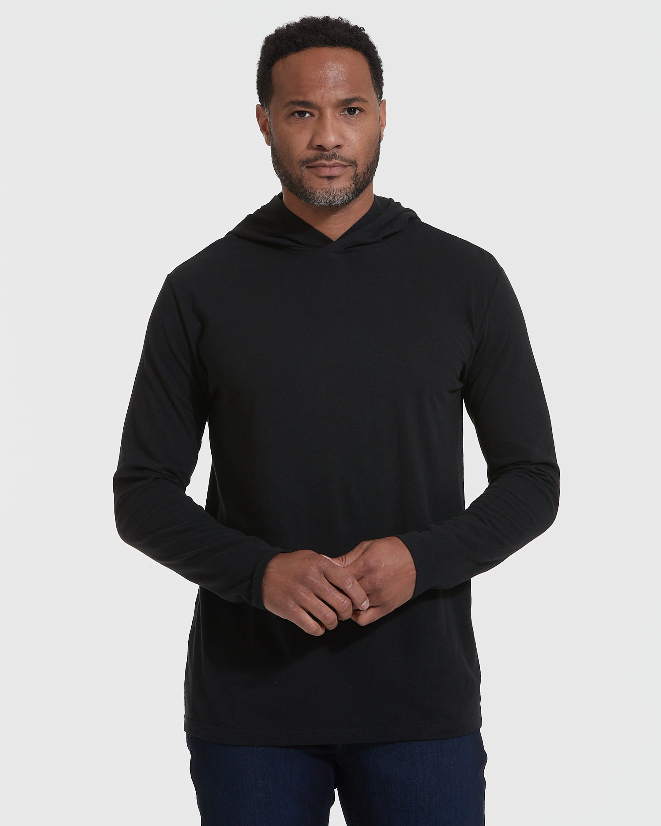 Black Hooded Long Sleeve T-Shirt | Men's Black Hooded Long Sleeve T ...