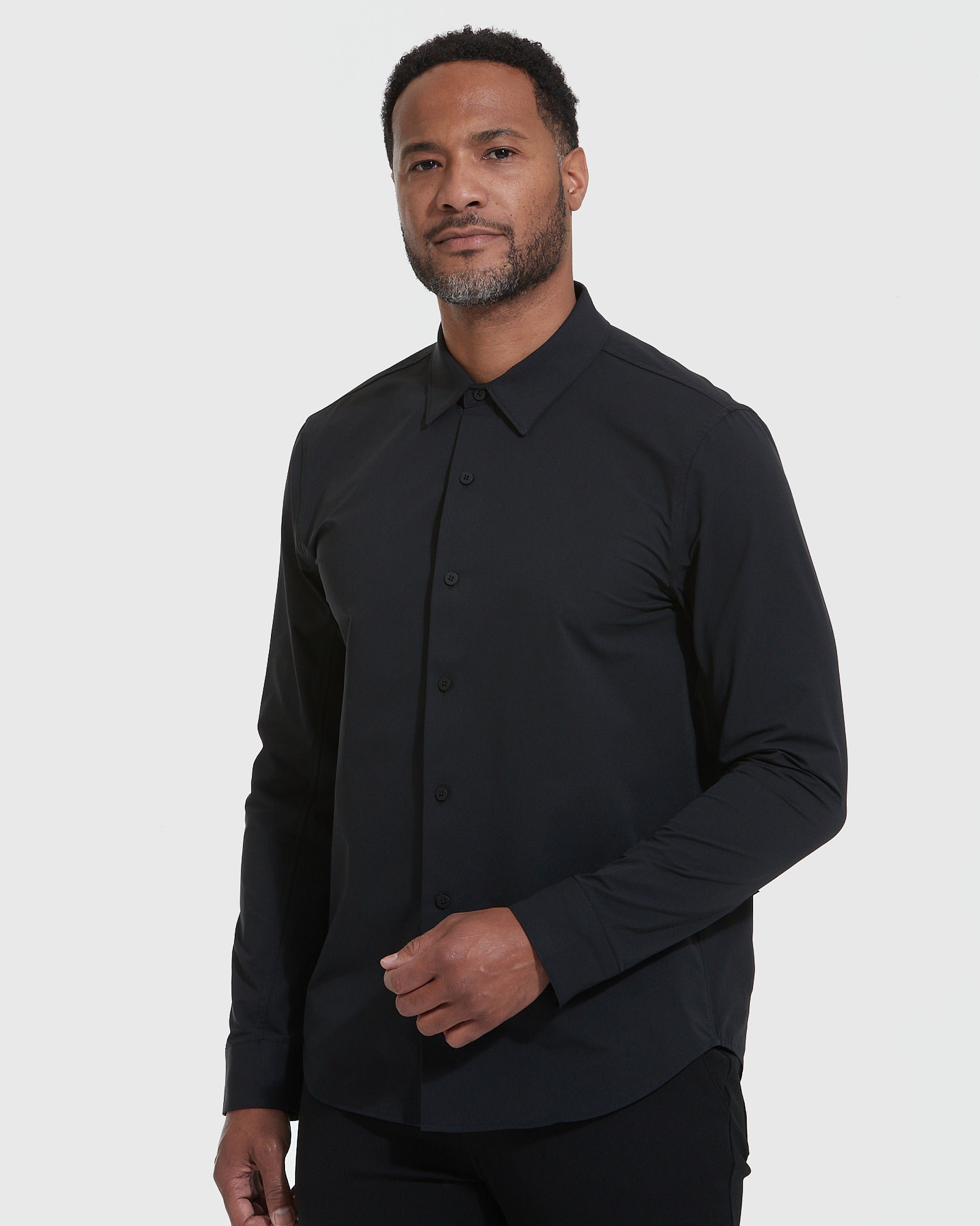 Black Commuter Long Sleeve Button Up Shirt