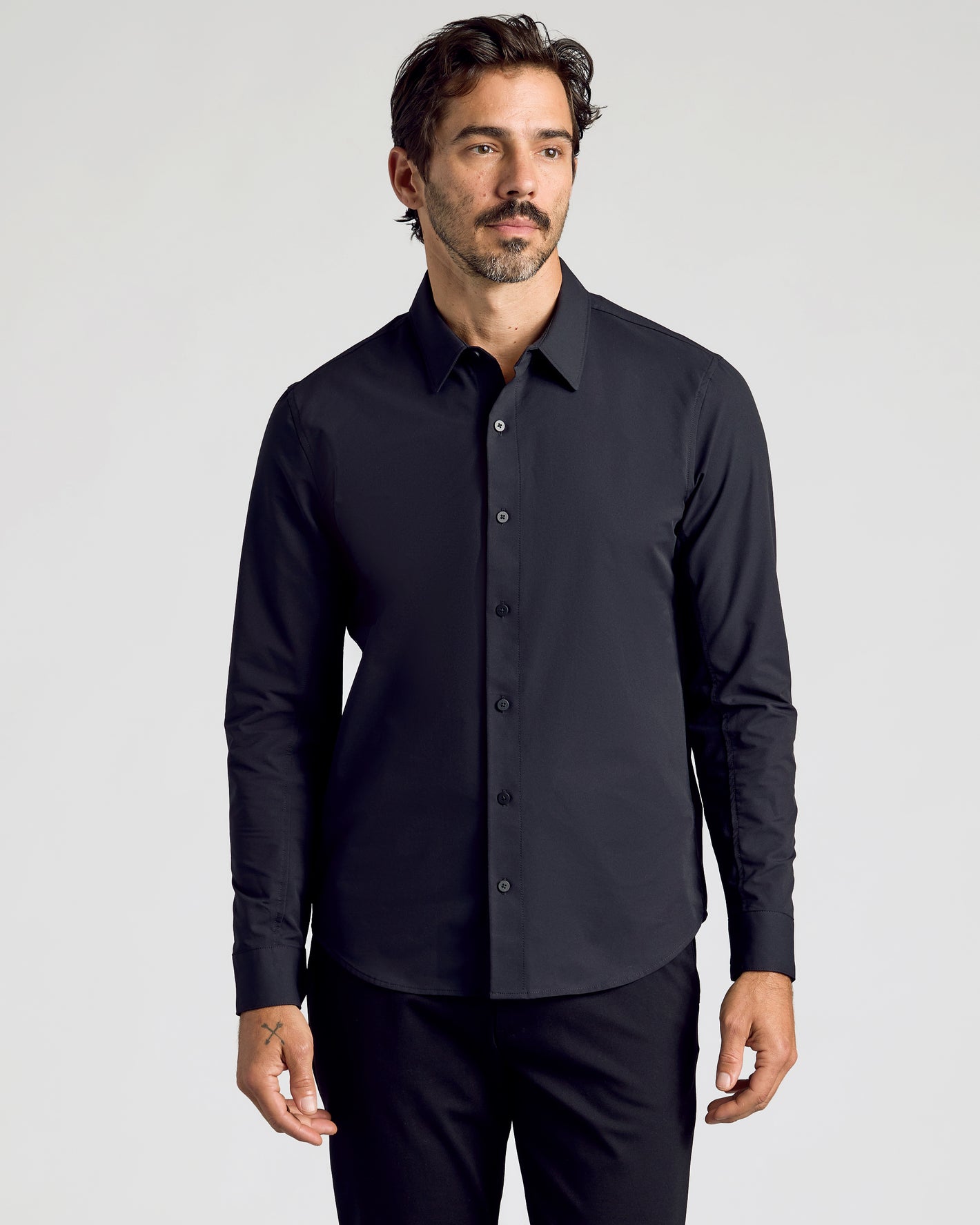 black long sleeve button up dress shirt goTIELESS Ultimate Dress Shirt (Black)