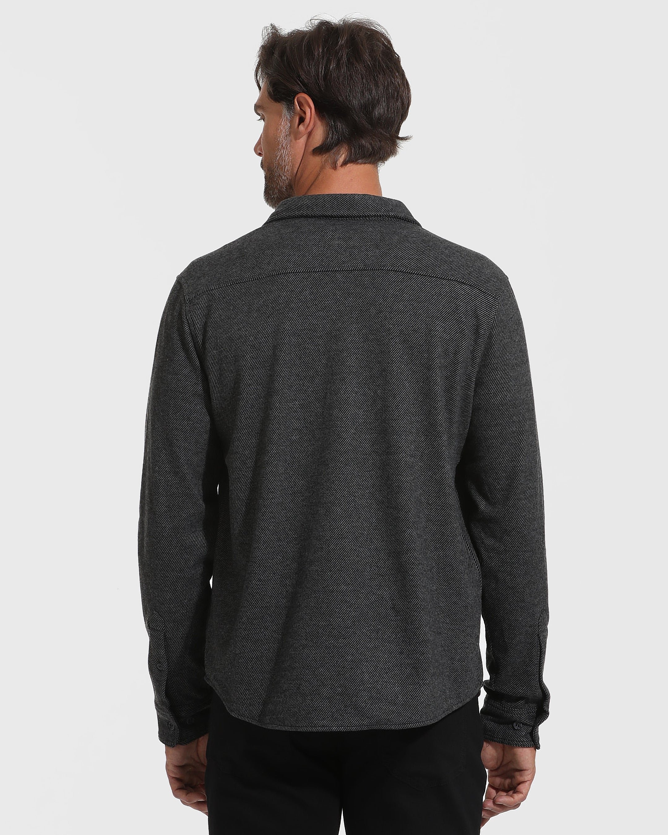 Black and Carbon Sweater Button Up Shirt
