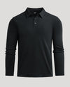 Black Long Sleeve Premium Pima Polo laid flat, showcasing its classic collar and placket.