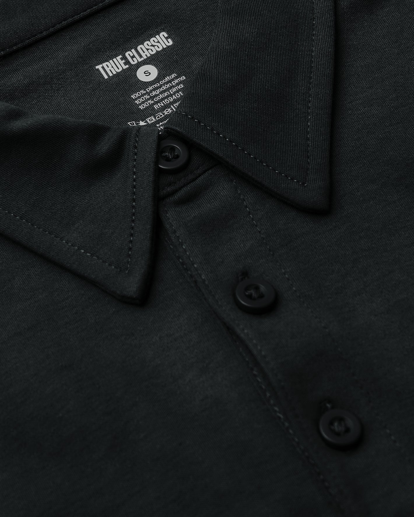 All Black Long Sleeve Premium Pima Polo 3-Pack, featuring collar and buttons.